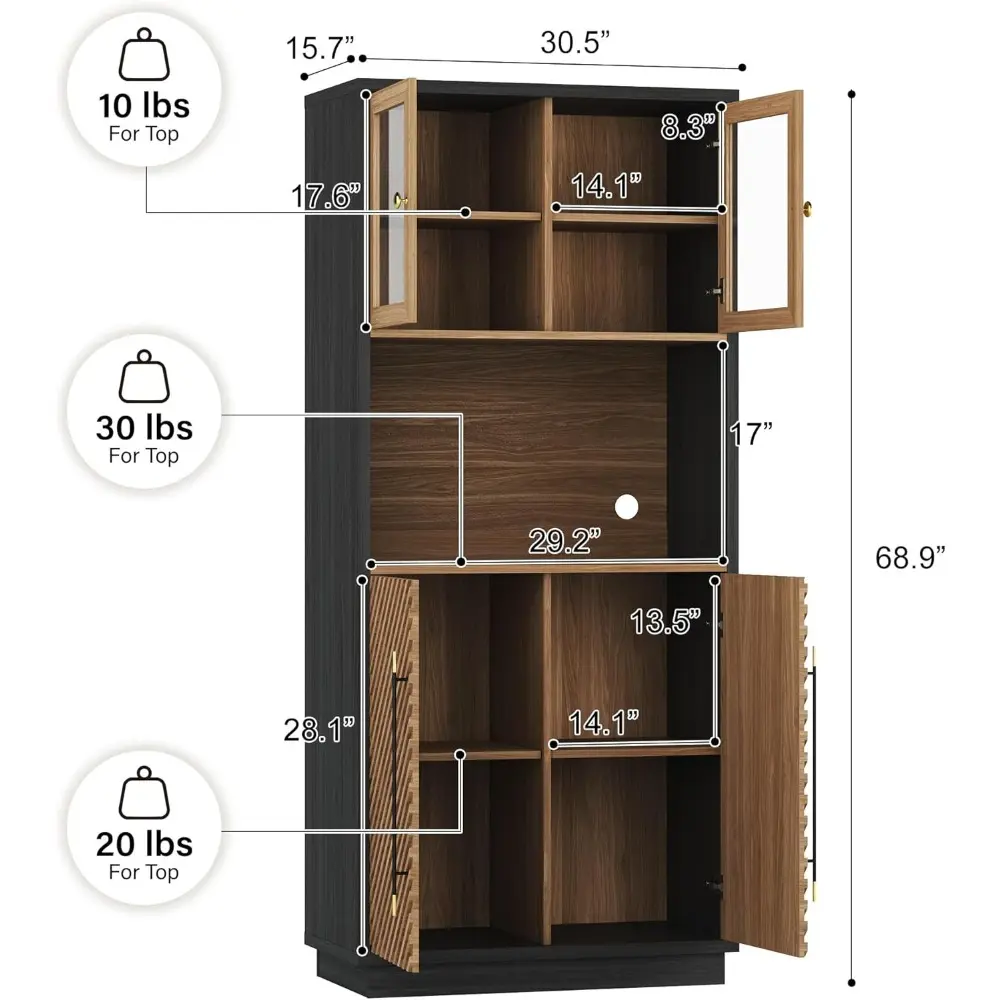 Tall Kitchen Pantry Cabinet, Freestanding Hutch for Kitchen Storage, Adjustable Shelves, Space-Saving Organizing Storage, Class