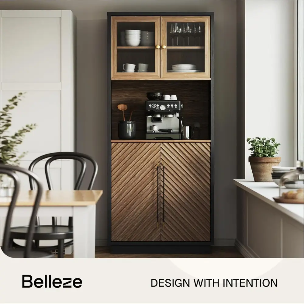 Tall Kitchen Pantry Cabinet, Freestanding Hutch for Kitchen Storage, Adjustable Shelves, Space-Saving Organizing Storage, Class