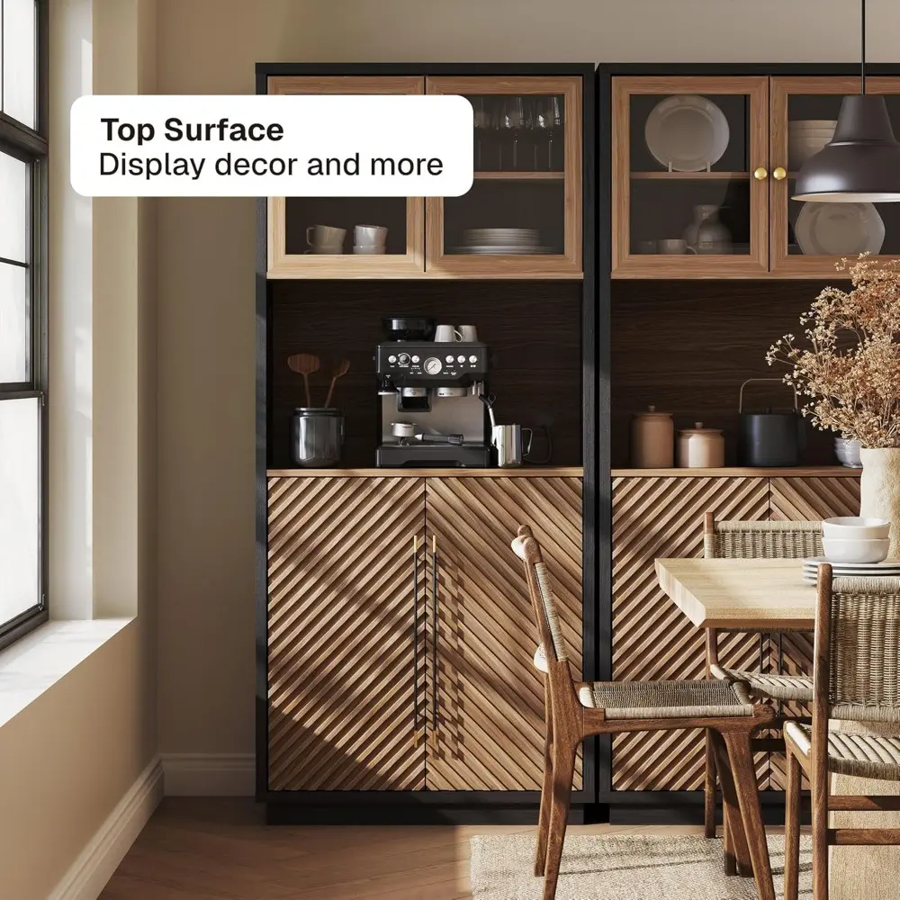 Tall Kitchen Pantry Cabinet, Freestanding Hutch for Kitchen Storage, Adjustable Shelves, Space-Saving Organizing Storage, Class