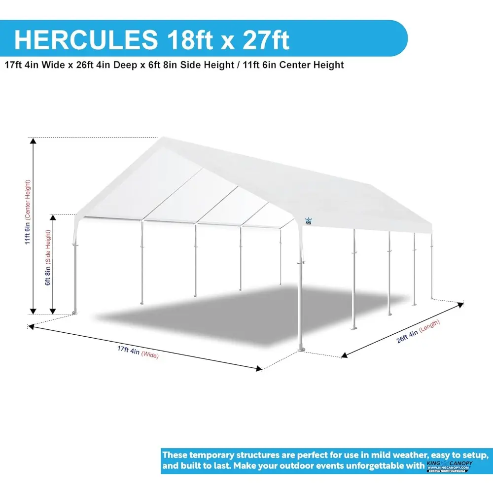 Hercules 18-Feet by 27-Feet, 2-Inch Hammertone Steel Frame w/Buttons, 10-Leg, Carport, White