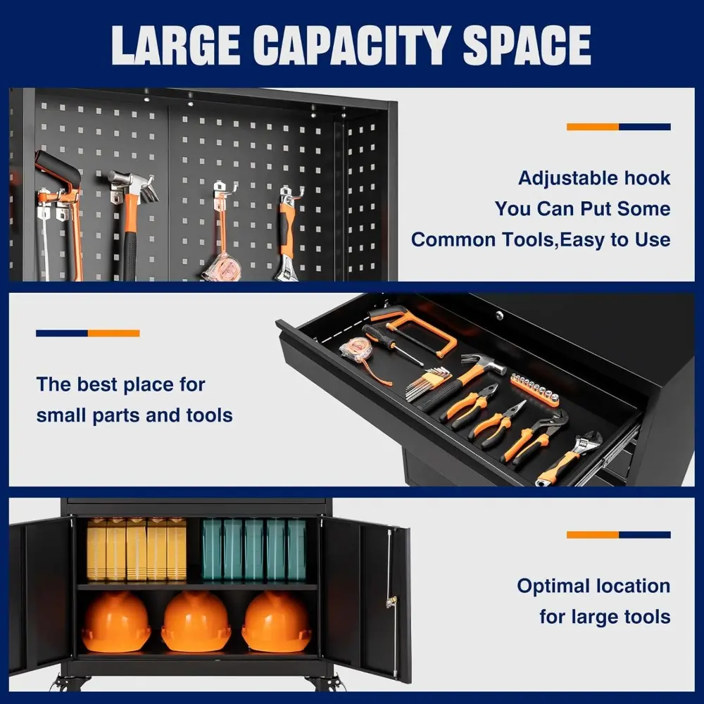 Metal Garage Storage Cabinet with Wheels,3-Drawer Rolling Tool Cabinet with 2 Door and Adjustable Shelves,- 71" Steel Tool Cabi