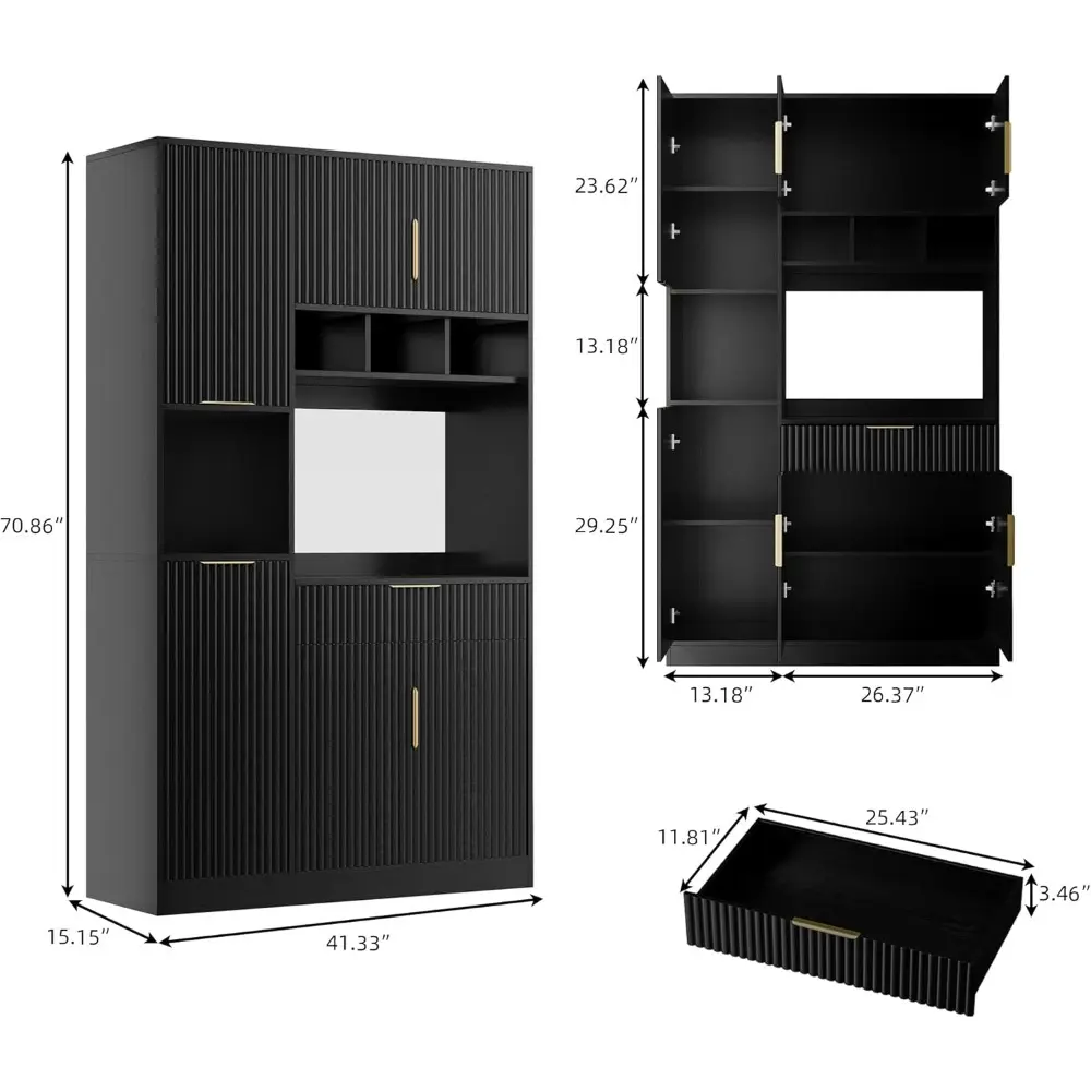 71” Kitchen Pantry Storage Cabinet with Microwave Stand, Freestanding Kitchen Hutch Cabinet with Drawer, Modern Food Pantry with