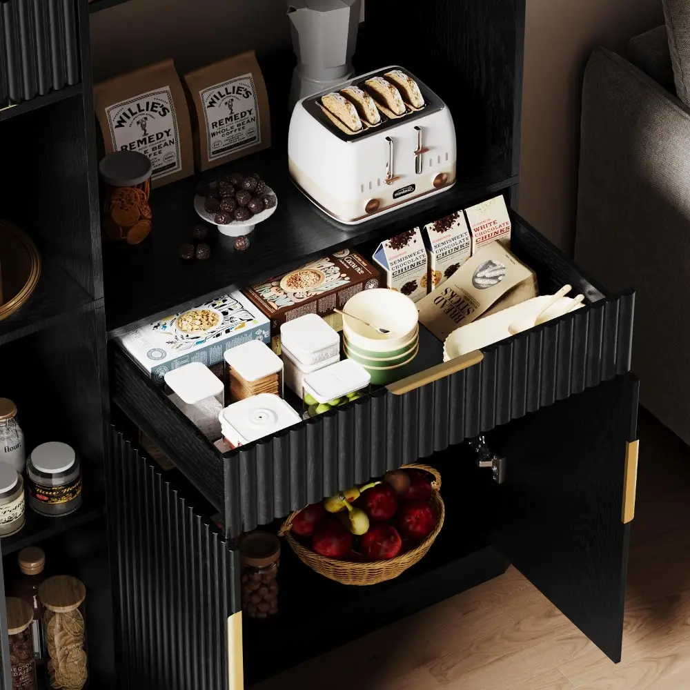 71” Kitchen Pantry Storage Cabinet with Microwave Stand, Freestanding Kitchen Hutch Cabinet with Drawer, Modern Food Pantry with