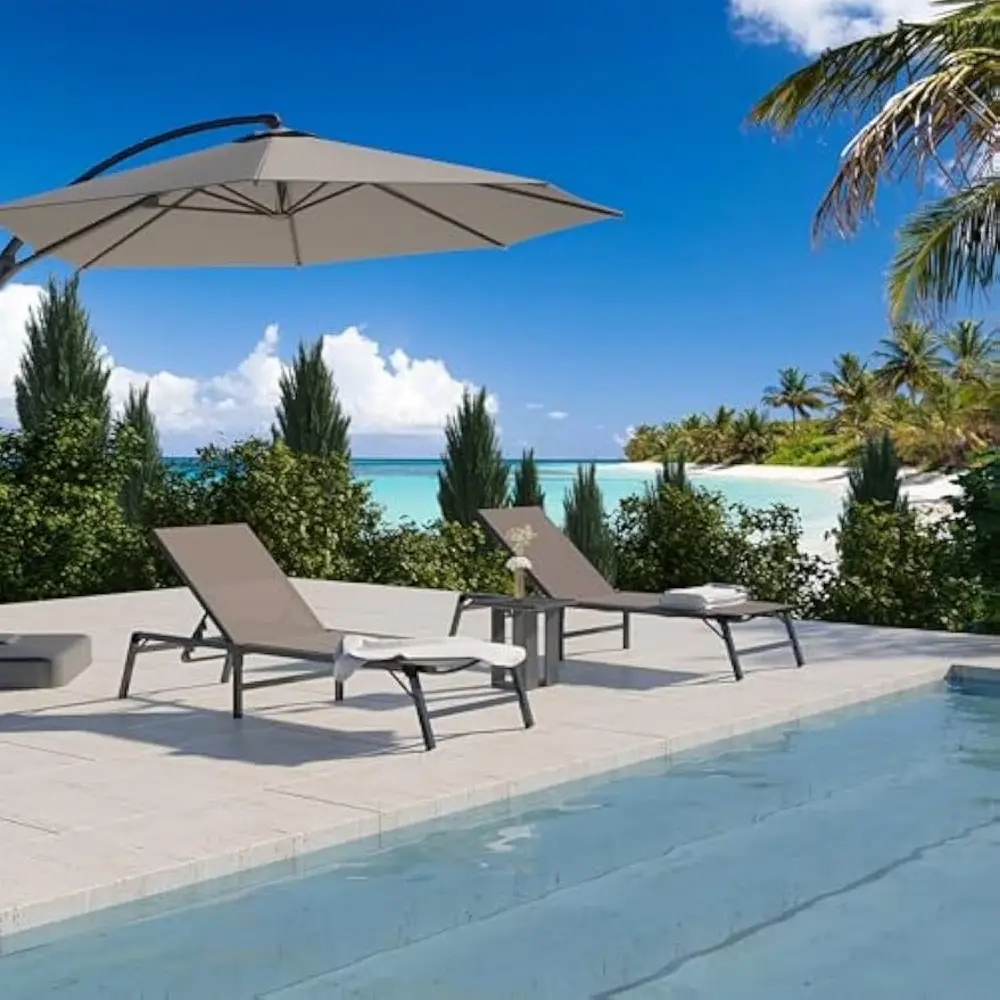 Pool Lounge Chairs Set of 2, Tanning Chairs with 5-Position Adjustable Backrest, Outdoor Chaise for Pool, Beach, Patio and Back