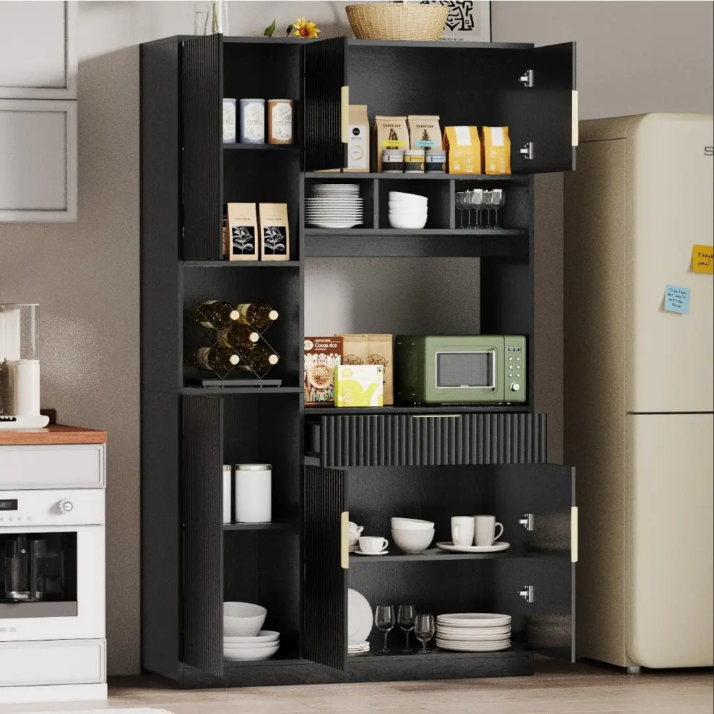 71” Kitchen Pantry Storage Cabinet with Microwave Stand, Freestanding Kitchen Hutch Cabinet with Drawer, Modern Food Pantry with