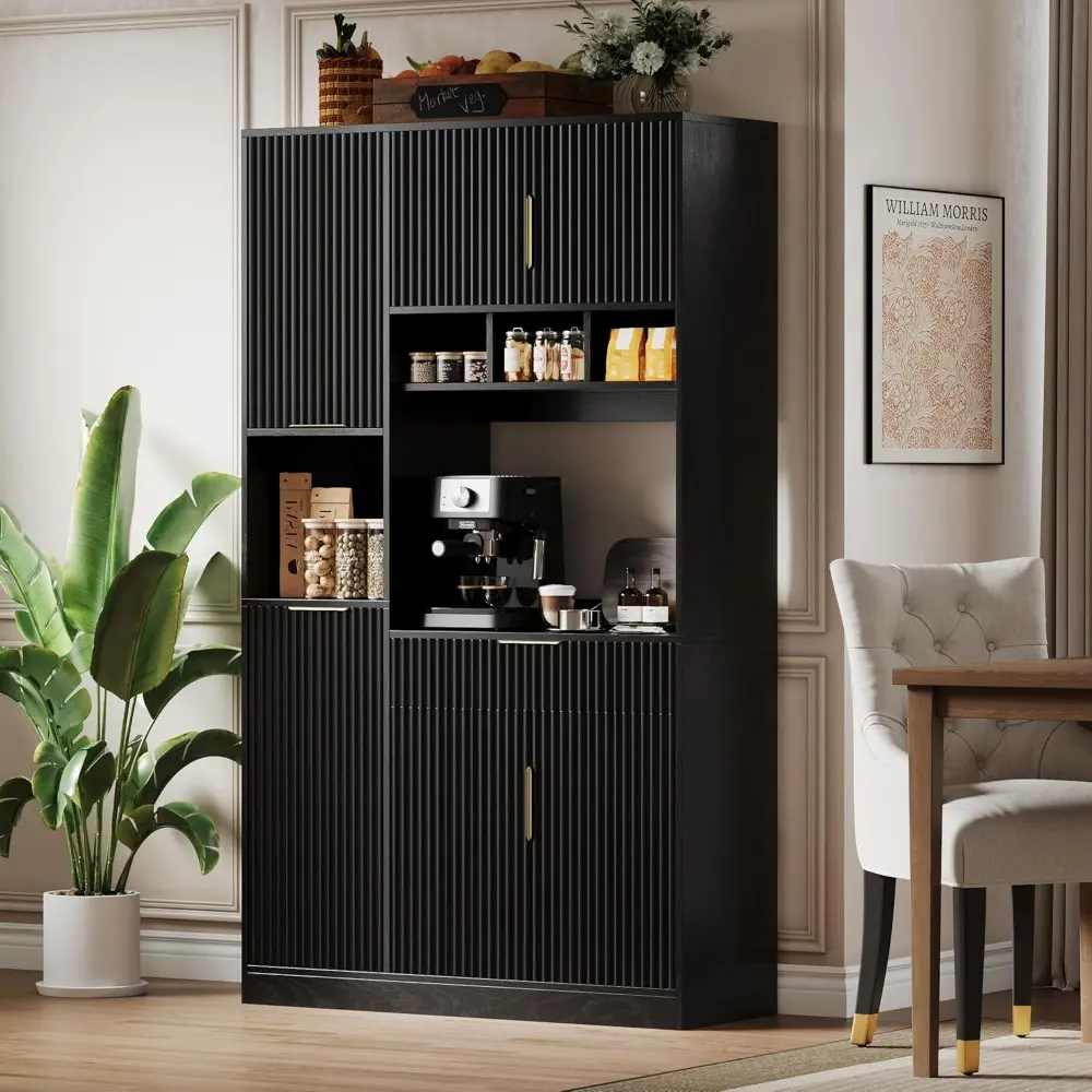 71” Kitchen Pantry Storage Cabinet with Microwave Stand, Freestanding Kitchen Hutch Cabinet with Drawer, Modern Food Pantry with
