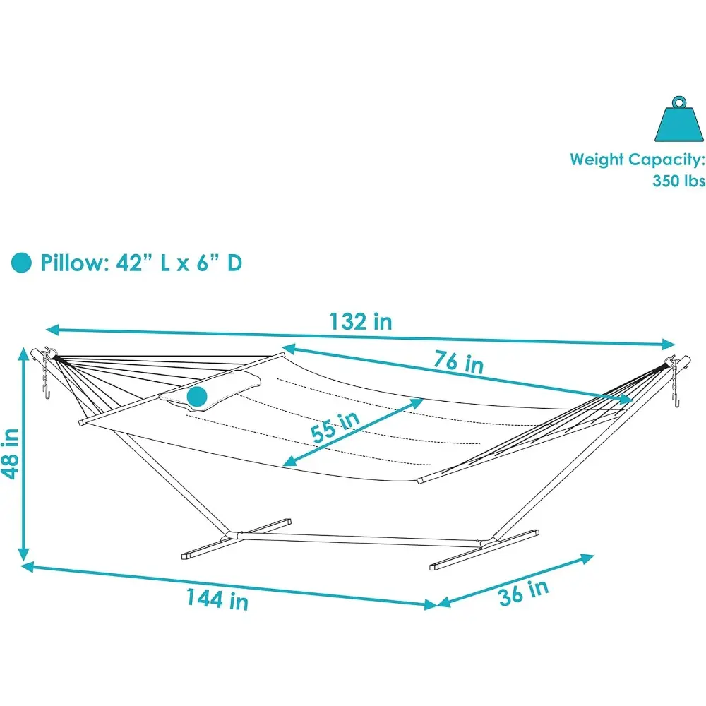 Double Quilted Fabric Hammock with Stand and Pillow - 350 Pound Capacity - Black Stand - Tidal Wave