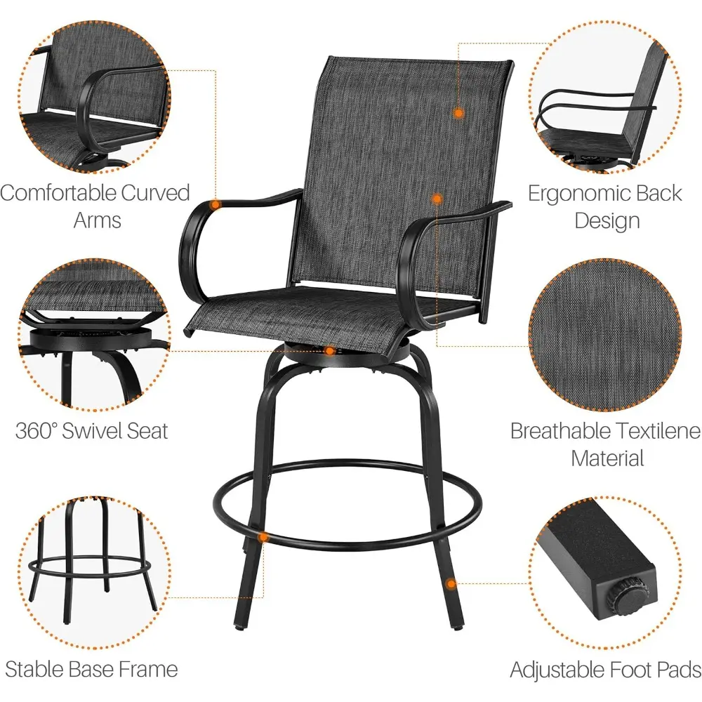 Yaheetech 3 Pieces Outdoor Swivel Bar Set, Patio Swivel Bar Stools Set with High Back/Armrest/Footrest Chairs and Tempered Glass