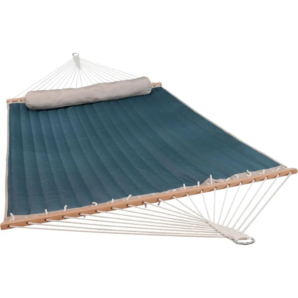 Double Quilted Fabric Hammock with Stand and Pillow - 350 Pound Capacity - Black Stand - Tidal Wave