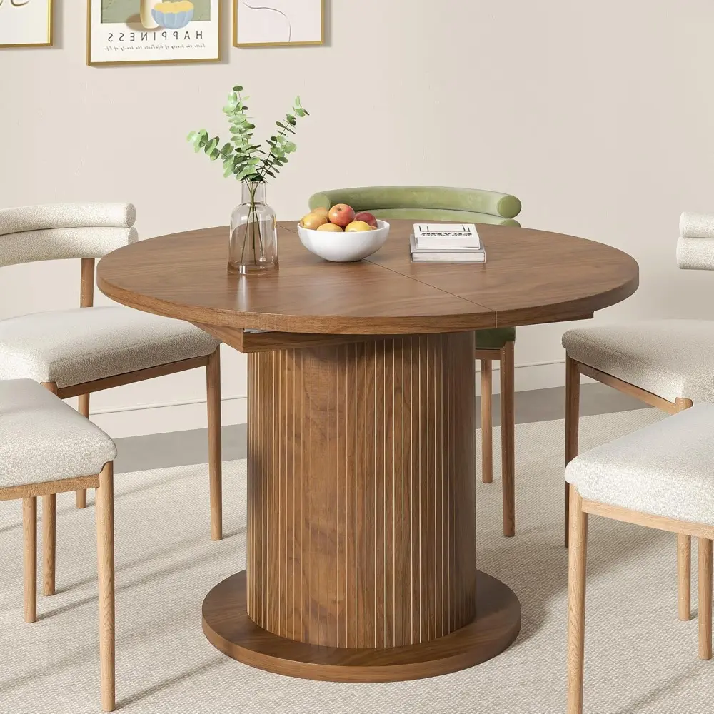 43.3 inch 59 inch Adjustable Size Round Dining Table for 4 6, Unique Design Modern Farmhouse Kitchen Table, Circle Dining Tables