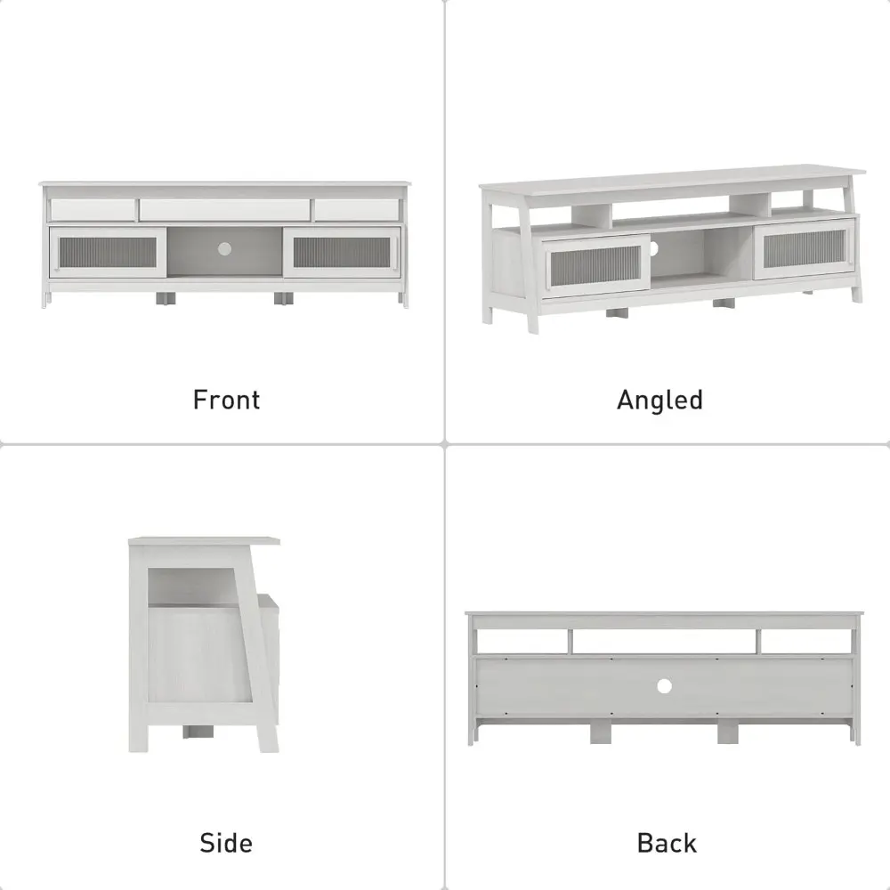 Modern TV Stand for 65 Inch TV, White Entertainment Center with Storage and Sliding Doors, TV Cabinet with Cable Hole and Solid