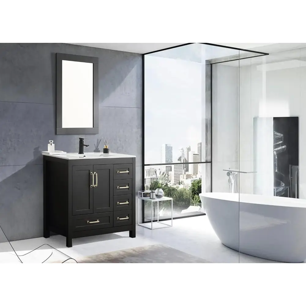 36" Bathroom Vanities with Sink Combo, Modern Thickened Wood Bathroom Storage Cabinet w/Undermount Sink, Matte Black Faucet Dra