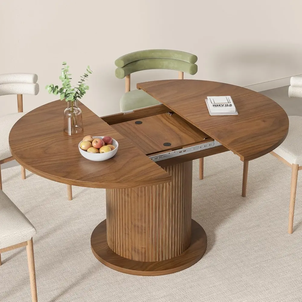 43.3 inch 59 inch Adjustable Size Round Dining Table for 4 6, Unique Design Modern Farmhouse Kitchen Table, Circle Dining Tables