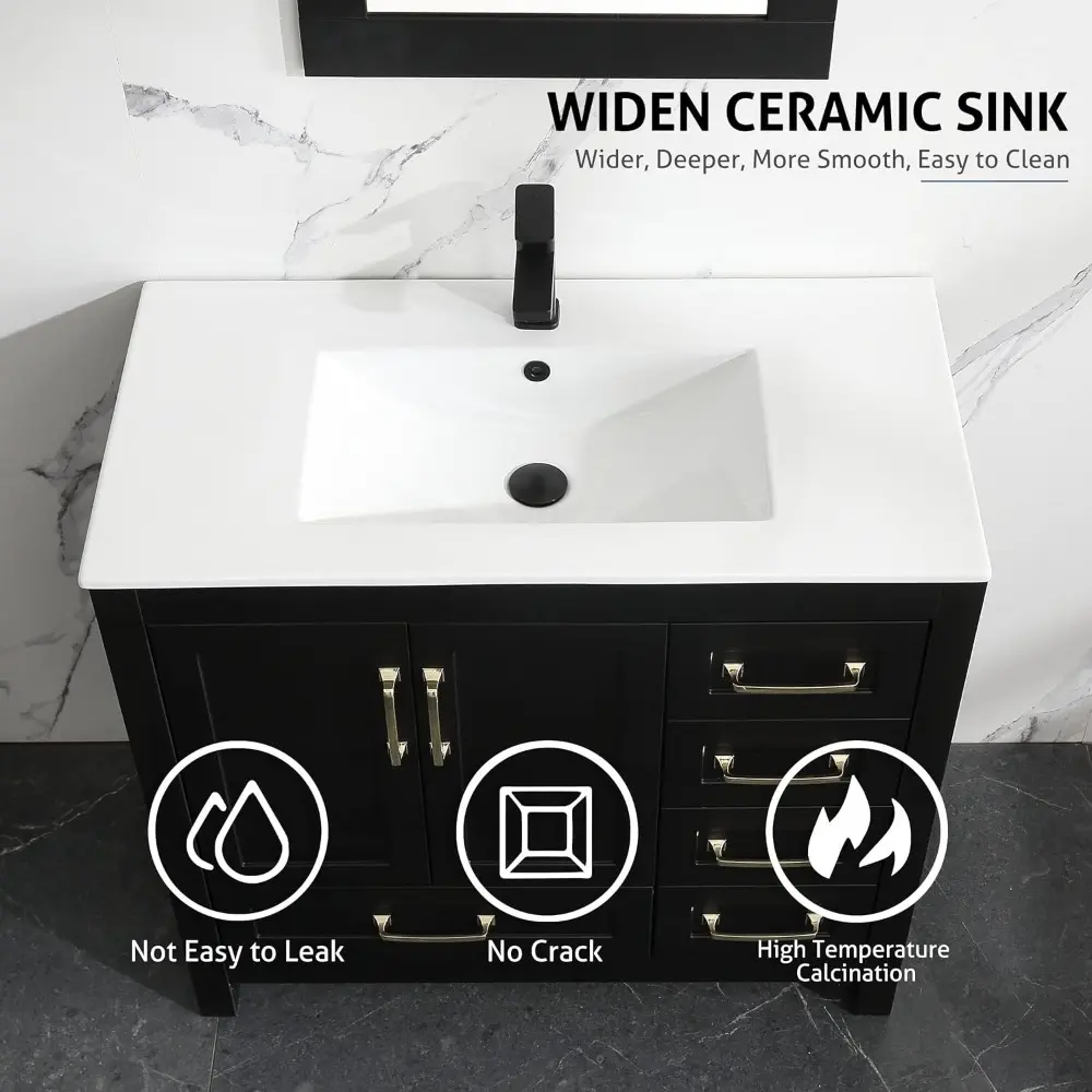 36" Bathroom Vanities with Sink Combo, Modern Thickened Wood Bathroom Storage Cabinet w/Undermount Sink, Matte Black Faucet Dra