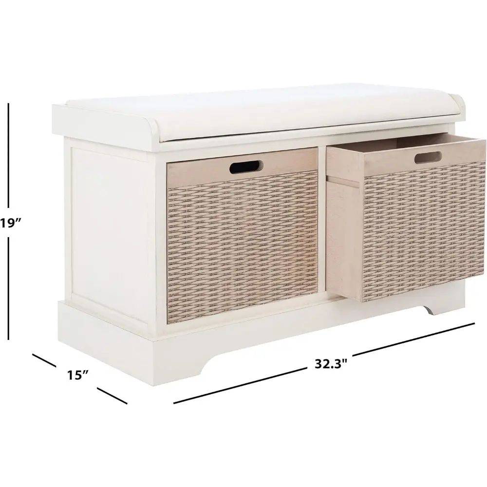 Home Collection Landers Distressed White 2-Drawer/Cushion Storage Bench (Fully Assembled) BCH5702A