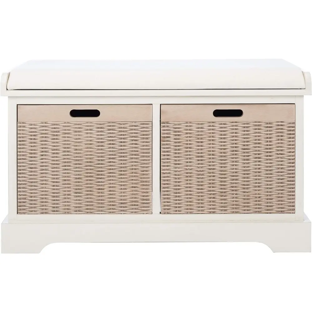 Home Collection Landers Distressed White 2-Drawer/Cushion Storage Bench (Fully Assembled) BCH5702A