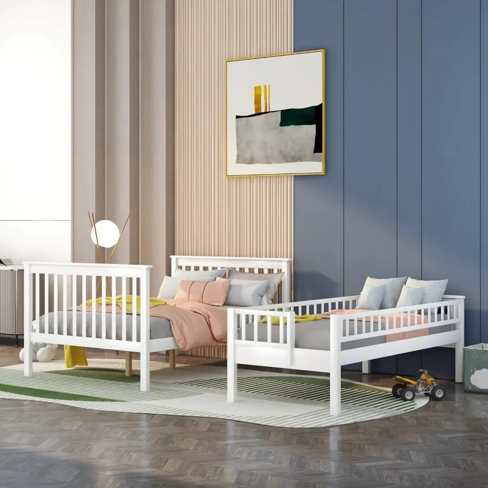Harper & Bright Designs Twin Over Full Bunk Bed with Stairs, Wooden Bunk Bed Frame with Storage Shelves, No Box Spring Needed (B
