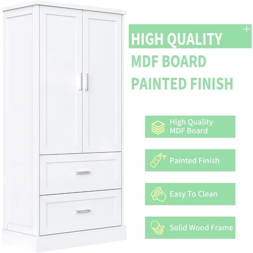 Tall Wide Storage Cabinet, Wood Storage Cabinet with 2 Door,2 Drawers and Adjustable Shelves, for Bathroom,Kitchen, Living Room