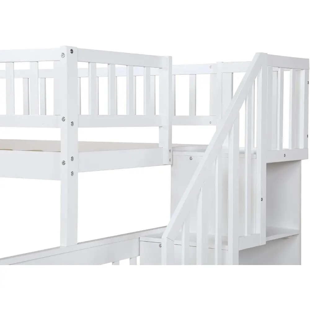 Harper & Bright Designs Twin Over Full Bunk Bed with Stairs, Wooden Bunk Bed Frame with Storage Shelves, No Box Spring Needed (B