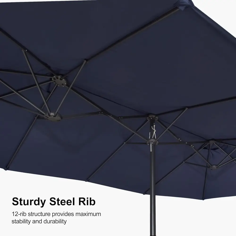 15ft Patio Market Umbrella with Base Double-Sided Rectangle Outdoor Table Sun Umbrellas with Crank 12 Heavy Duty Sturdy Ribs fo