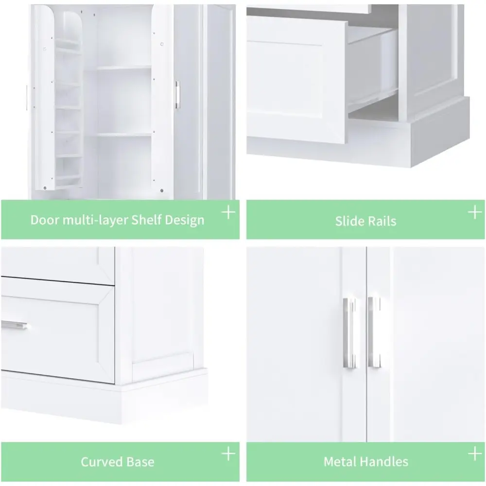 Tall Wide Storage Cabinet, Wood Storage Cabinet with 2 Door,2 Drawers and Adjustable Shelves, for Bathroom,Kitchen, Living Room