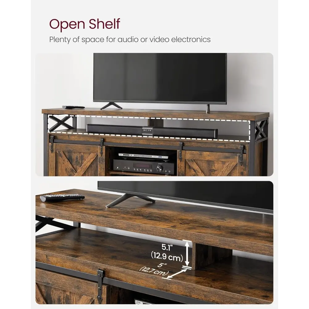 TV Stand for 65 Inch TV, Entertainment Center, TV Table and Console, TV Cabinet with Adjustable Shelves, Industrial Design, Rus