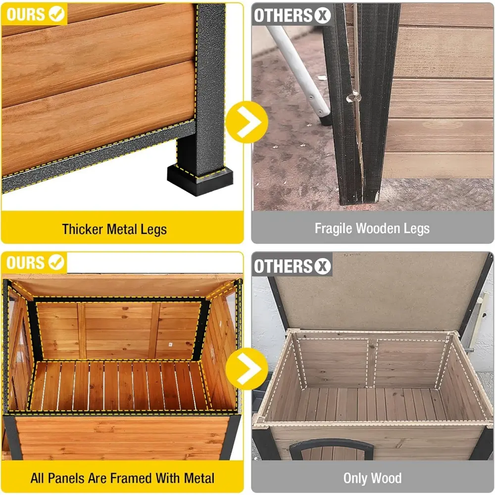 Dog House Outdoor Weatherproof Chew Proof Large Dog Kennel with Metal Frame for Small Medium Large Dogs, 50.9" D x 37.4" W x 37