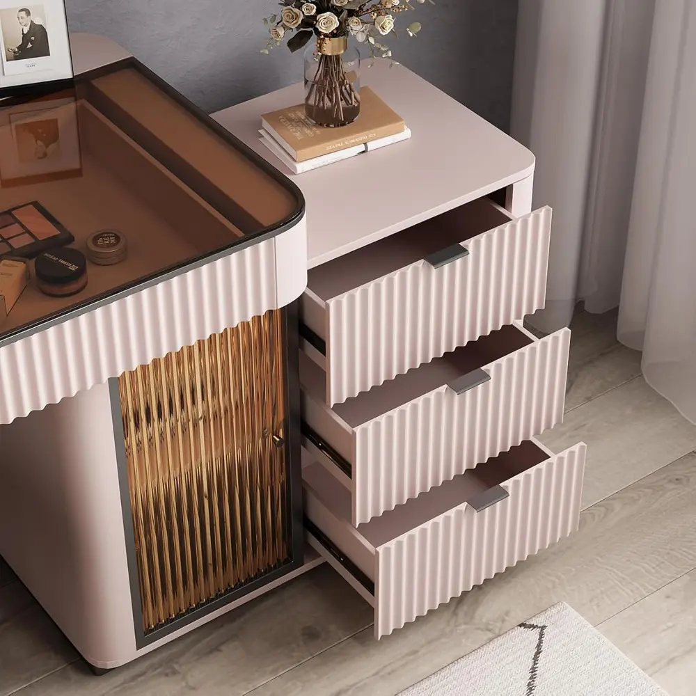 Larits Makeup Vanity with Stool, Very Easy to Assemble, Dressing Table in one, Super Storage with LED Light Vanity Mirror with a