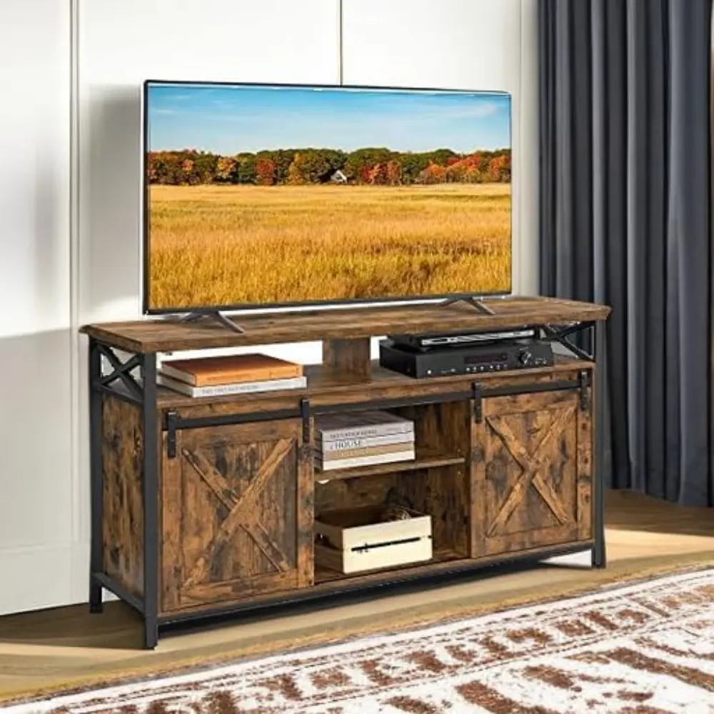 TV Stand for 65 Inch TV, Entertainment Center, TV Table and Console, TV Cabinet with Adjustable Shelves, Industrial Design, Rus