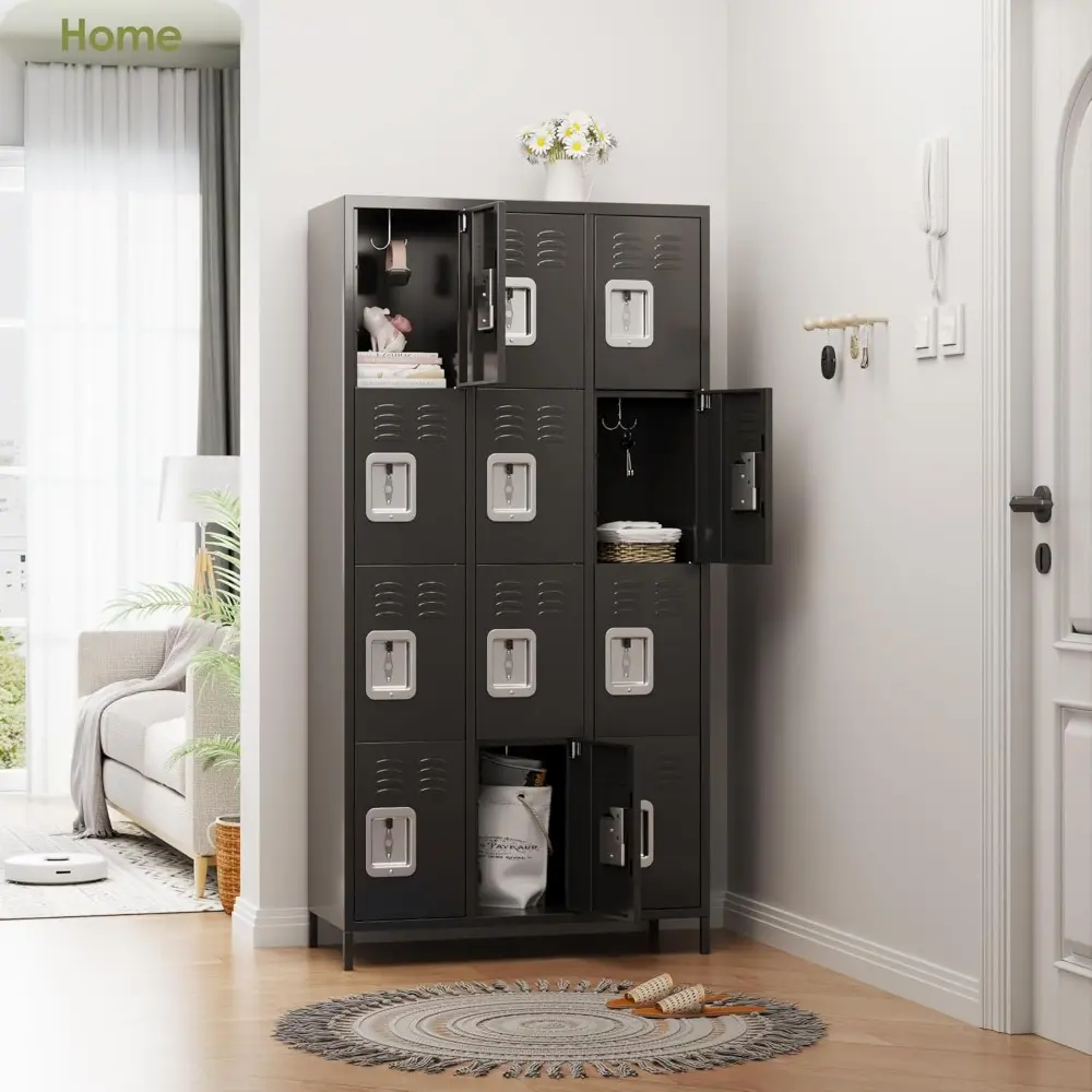 Metal Lockers for Employees with 12 Door and 12 Hooks,Metal Storage Locker with Lock for School Office Gym Bedroom,Assembly Requ