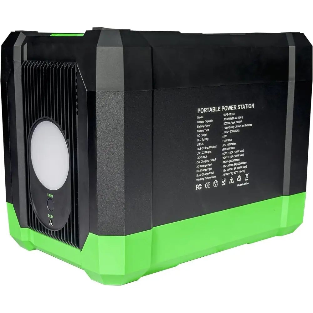 1030Wh Portable Power Station | 1000W(Peak:2000W) Camping Solar Generator(Solar Panel Not Included) | Lithium Battery Power | wi