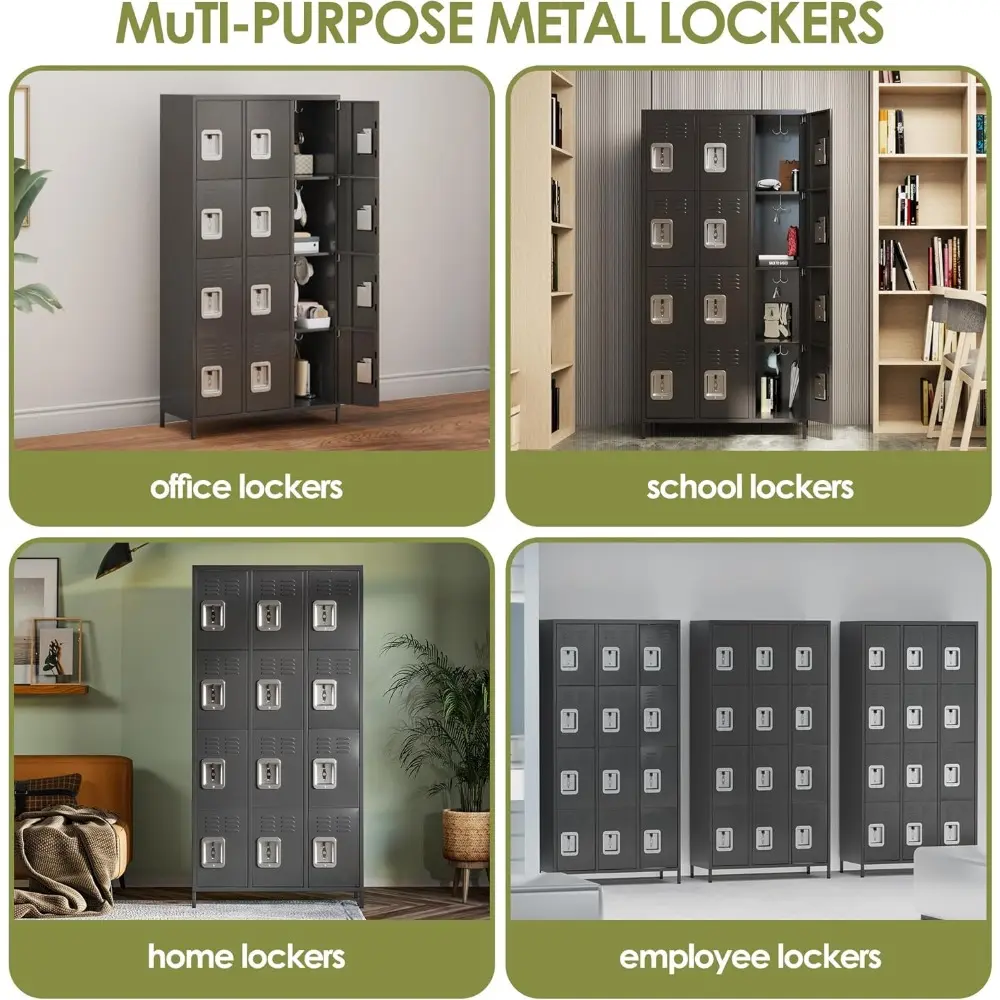 Metal Lockers for Employees with 12 Door and 12 Hooks,Metal Storage Locker with Lock for School Office Gym Bedroom,Assembly Requ