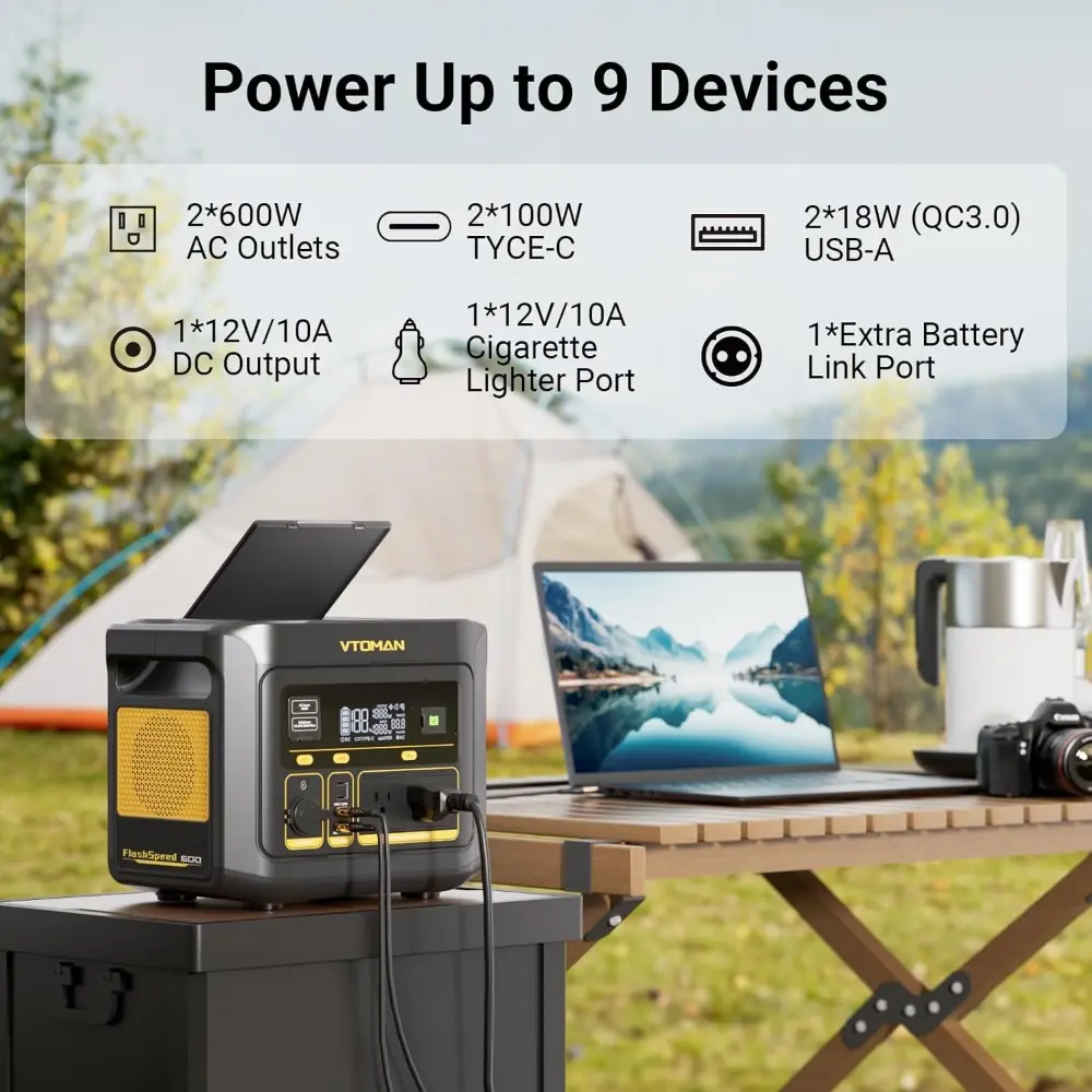 FlashSpeed 600 Portable Power Station with 110W Solar Panel, 499Wh 600W (Peak 1200W), LiFePO4 Battery Solar Generator for Home