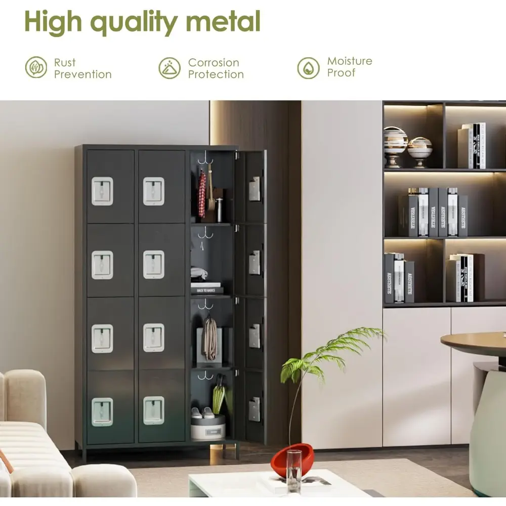 Metal Lockers for Employees with 12 Door and 12 Hooks,Metal Storage Locker with Lock for School Office Gym Bedroom,Assembly Requ