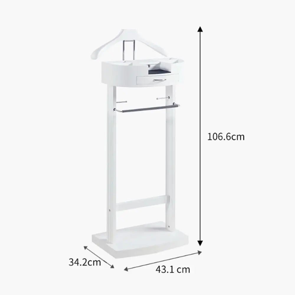 Valet, Mens Valet Stand with Drawer, Wood Clothing Valet Stand SuitTop Tray, Contour Hanger, Trouser Bar, Belt Hooks Shoe Rack,