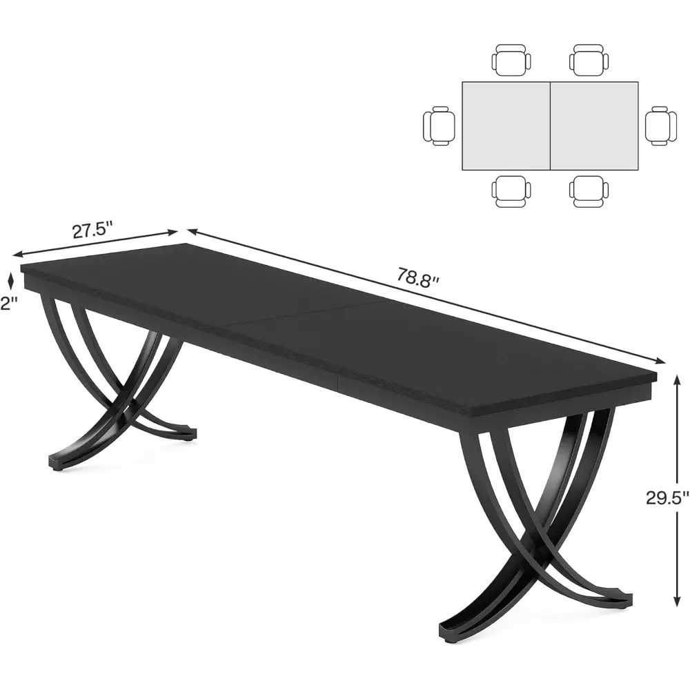 Rectangular Dining Table for 6-8, 78 inch Large Wood Farmhouse Dinner Table with Heavy Duty Metal Legs and Wooden Top for Kitch