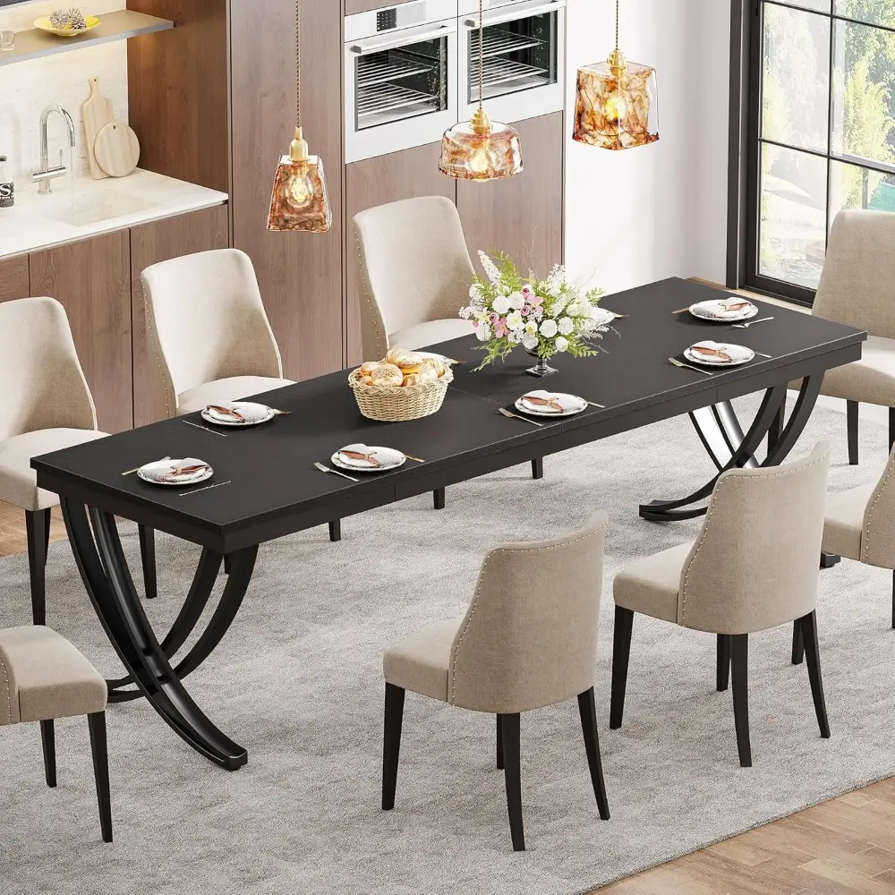 Rectangular Dining Table for 6-8, 78 inch Large Wood Farmhouse Dinner Table with Heavy Duty Metal Legs and Wooden Top for Kitch