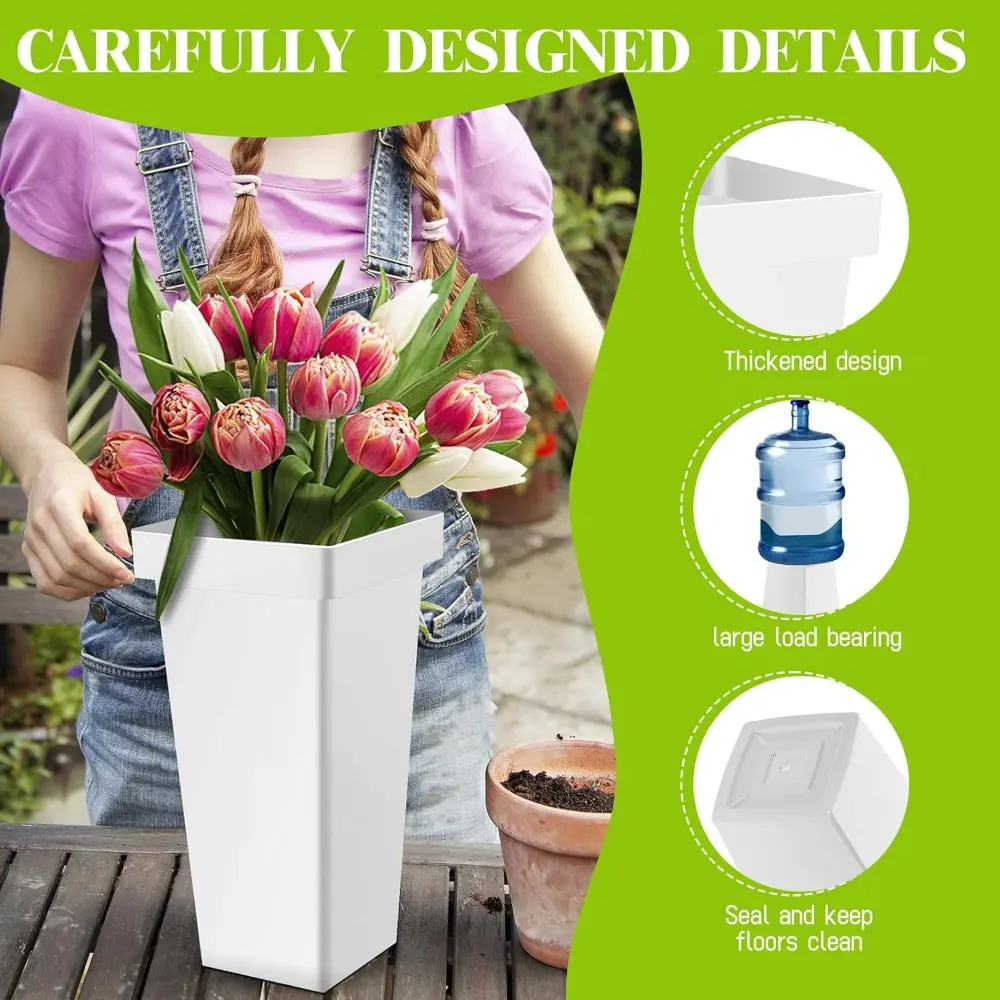 Flower Display Stand with Buckets, 4 Layers 16PCS Buckets Metal Flower Cart Display Stand with Wheels, for Patio Garden, Living