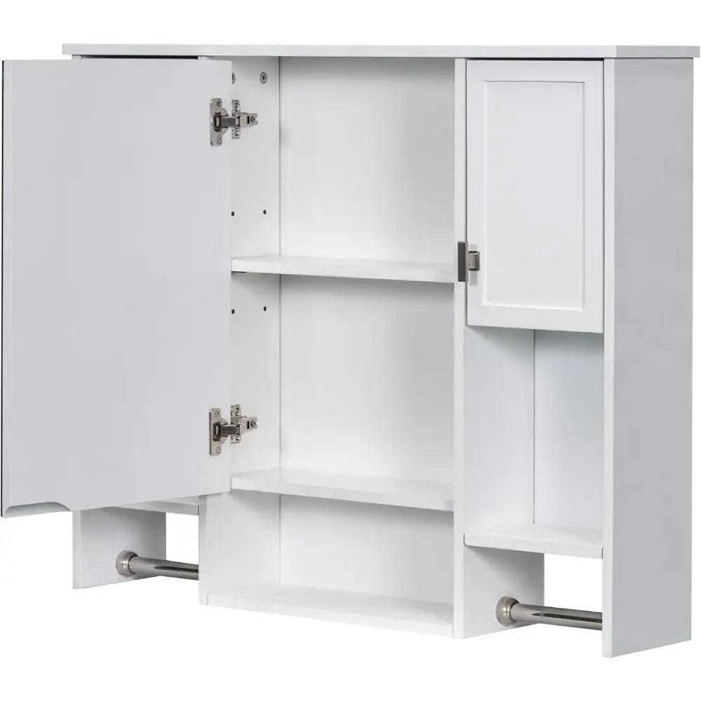 Wall Mount Bathroom Cabinet with Mirror, Open Shelf, and Towel Bar, 35" W x 28.7" H Over The Toilet Mirrored Bathroom Wall Cabi