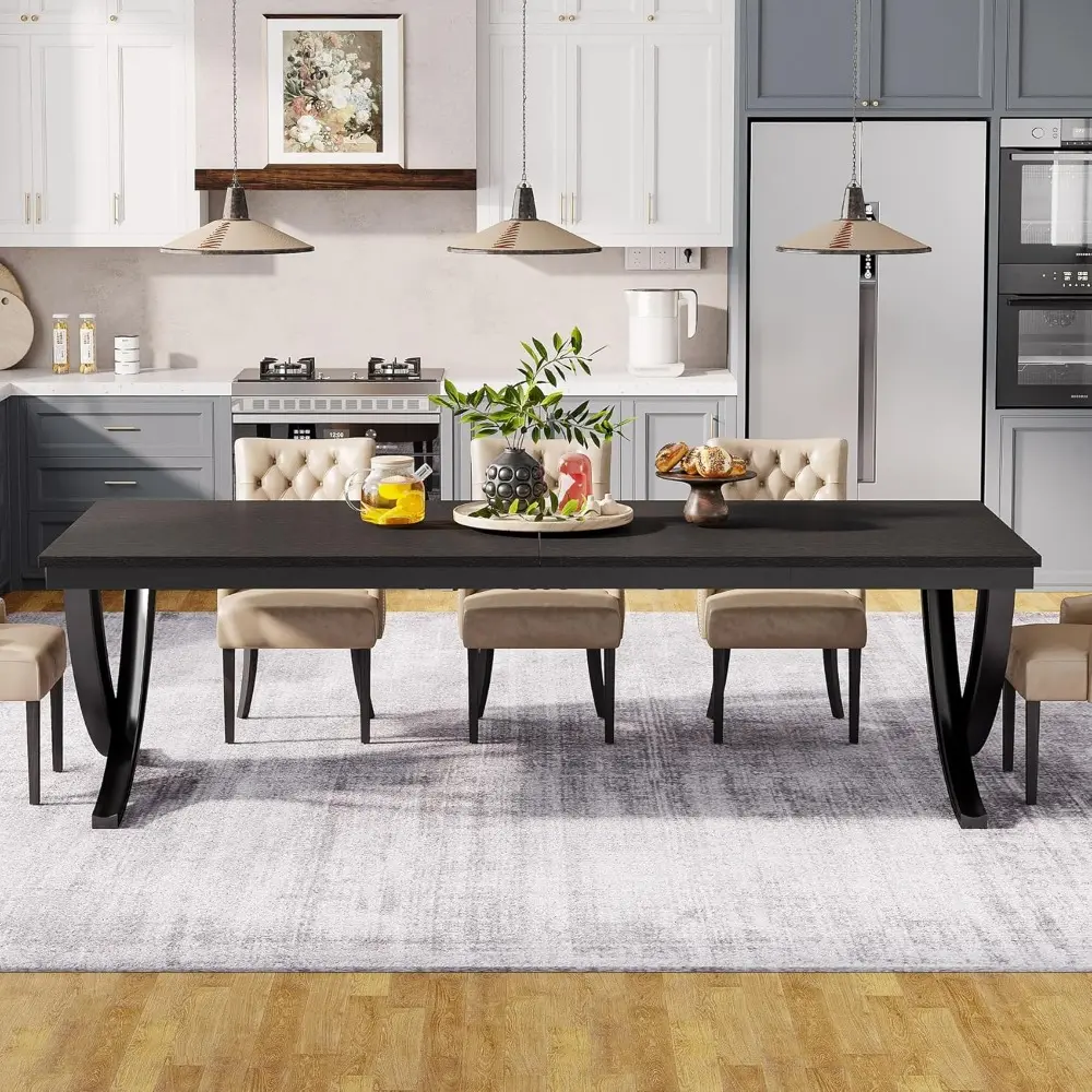 Rectangular Dining Table for 6-8, 78 inch Large Wood Farmhouse Dinner Table with Heavy Duty Metal Legs and Wooden Top for Kitch