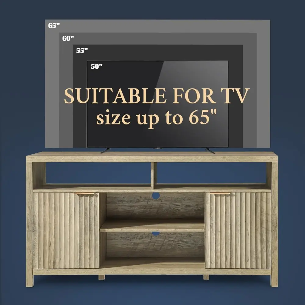 Fluted Tall TV Stands for Living Room, Heavy Duty Entertainment Center with Storage, Mid Century Modern Television Stands for 50