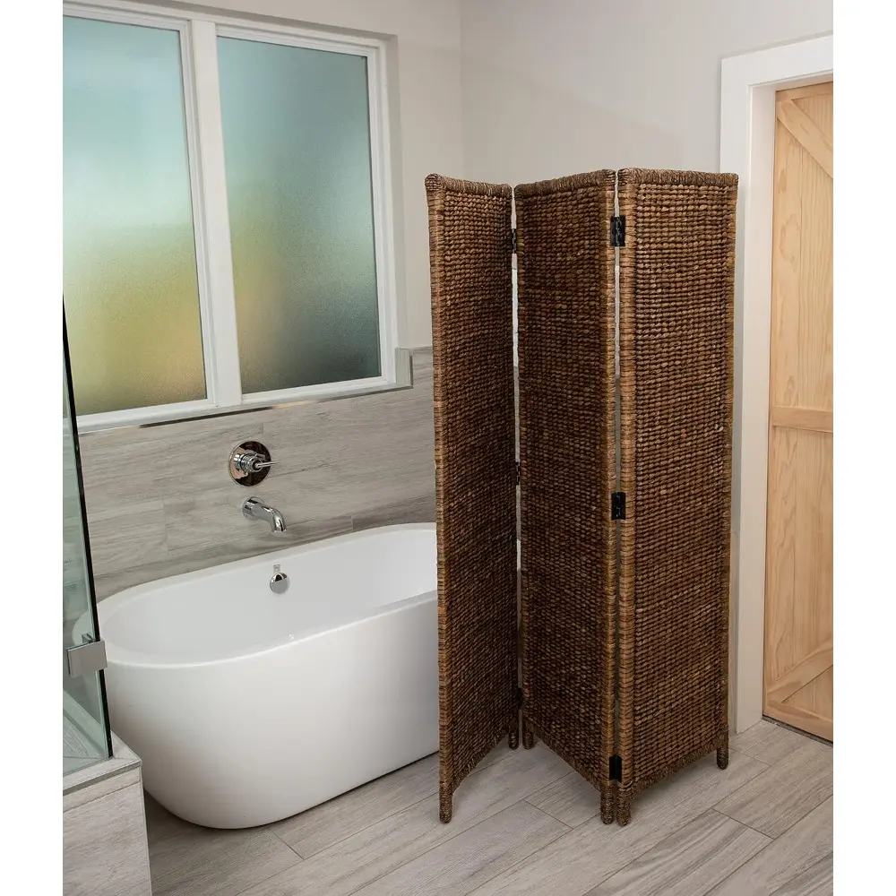 3 Panel Seagrass Room Divider - Handwoven Abaca Folding Privacy Screen, Tall Freestanding Separator for Living Room & Bedroom,