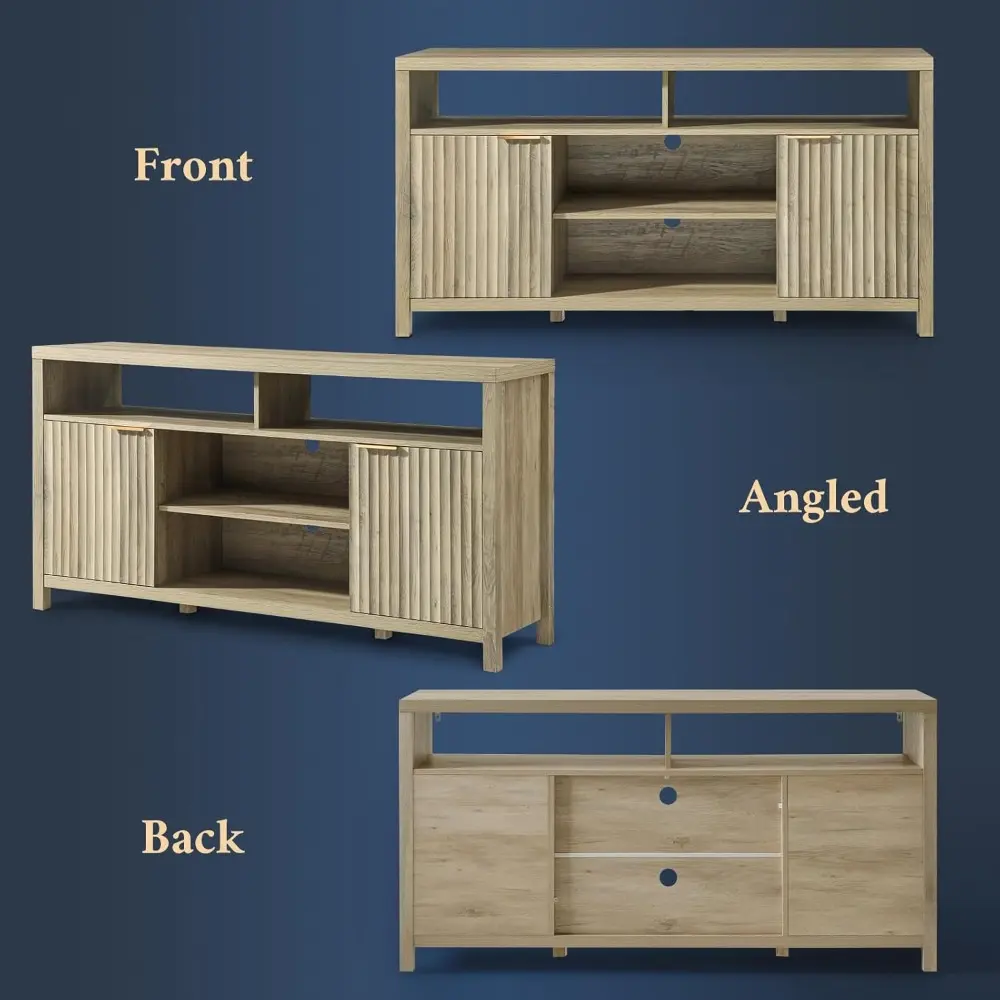 Fluted Tall TV Stands for Living Room, Heavy Duty Entertainment Center with Storage, Mid Century Modern Television Stands for 50