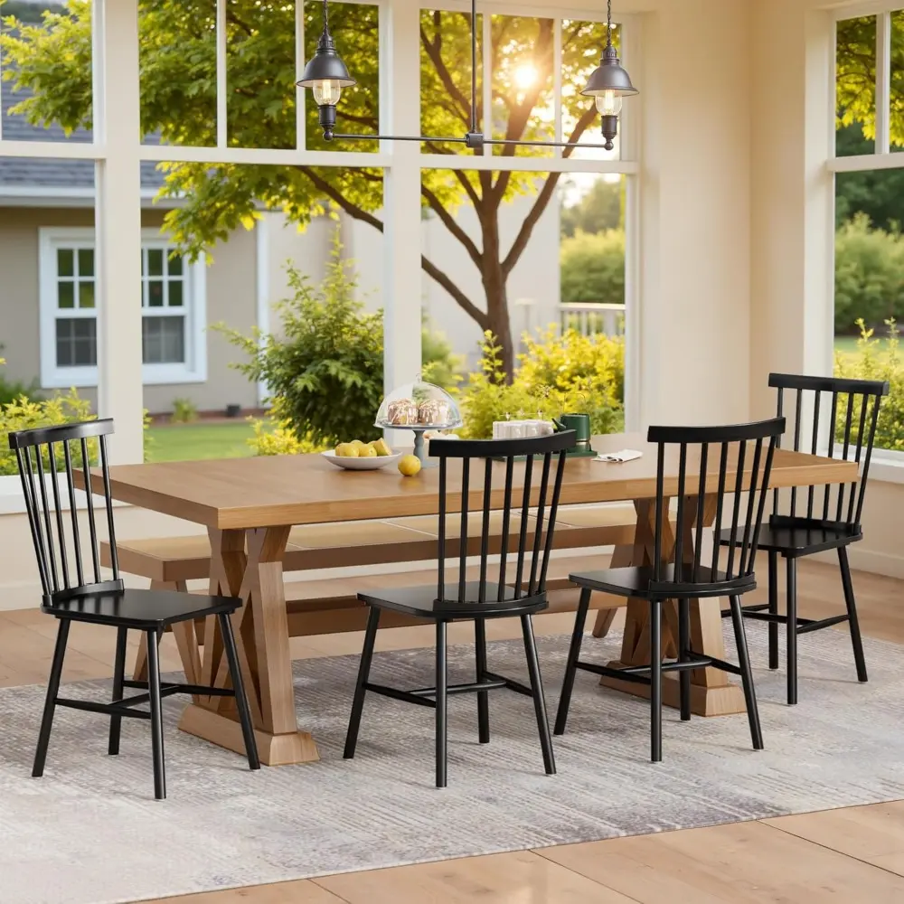 Dining Chairs Set of 4 Wooden Dining Chair Farmhouse Spindle Back Kitchen Chairs Windor Dining Chairs for Kitchen, Living Room,