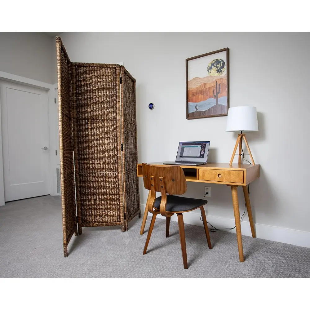 3 Panel Seagrass Room Divider - Handwoven Abaca Folding Privacy Screen, Tall Freestanding Separator for Living Room & Bedroom,