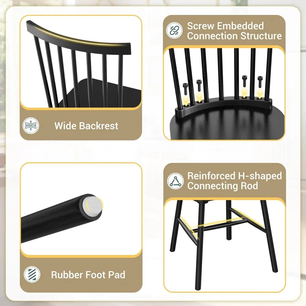 Dining Chairs Set of 4 Wooden Dining Chair Farmhouse Spindle Back Kitchen Chairs Windor Dining Chairs for Kitchen, Living Room,