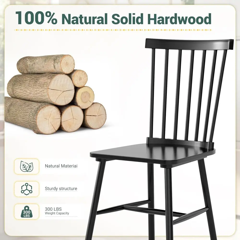 Dining Chairs Set of 4 Wooden Dining Chair Farmhouse Spindle Back Kitchen Chairs Windor Dining Chairs for Kitchen, Living Room,