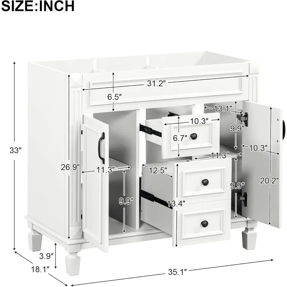 36'' Bathroom Vanity with Matching Medicine Cabinet and Ceramic Sink, Traditional Freestanding Bathroom Storage Cabinet with 2 D