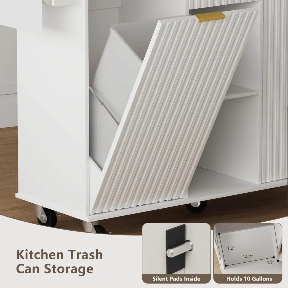 Rolling Kitchen Island with Trash Can Storage, Portable Kitchen Island with Drop Leaf Breakfast Bar, Modern Farmhouse Kitchens