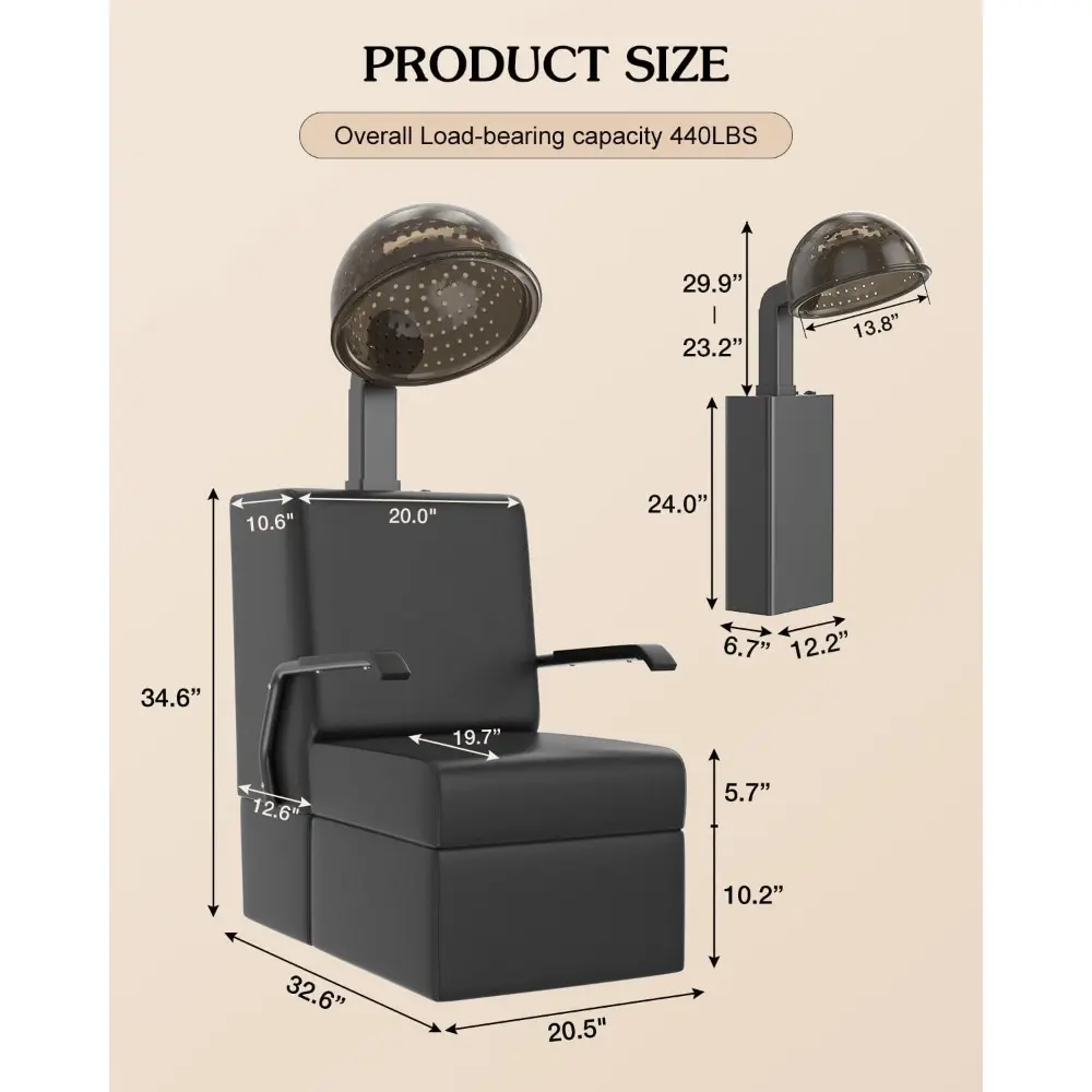 Professional Hair Dryer Chair for Salon, Angle & Height & Temperature Adjustable 1000W Downdraft Hood, 60-Minute Timer